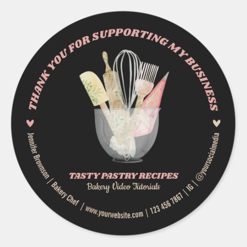 Black Catering Bakery Chef Thank You Classic Round Sticker