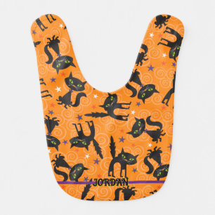 Black Cats Add Name Cute Halloween Baby Bib