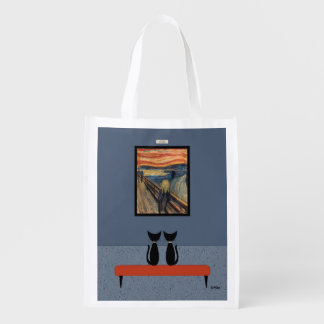 Black Cats Admire the Scream Painting Grocery Bag