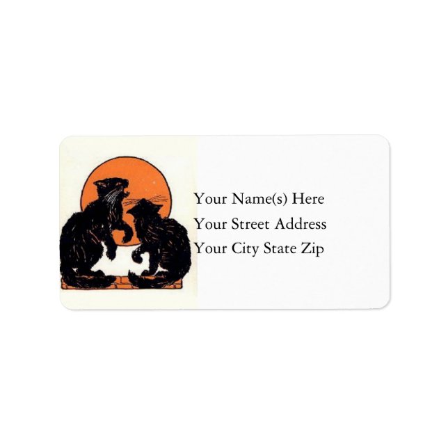 Black Cats Against Orange Moon Address Label (Front)