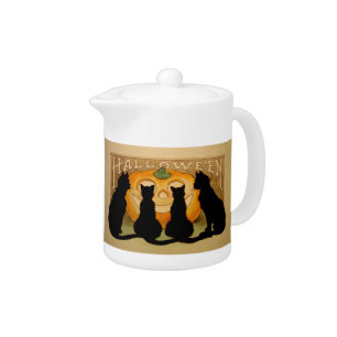 Black Cats and a Jack O'Lantern Teapot