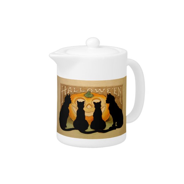 Black Cats and a Jack O'Lantern Teapot (Right)
