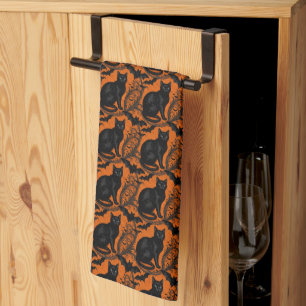 Black Cats and Bats Halloween Kitchen Towel