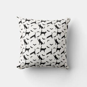 Black Cats And Bats Minimal Pattern Halloween Throw Pillow