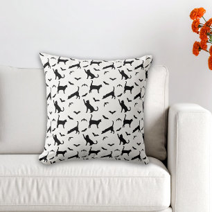 Black Cats And Bats Minimal Pattern Halloween Throw Pillow