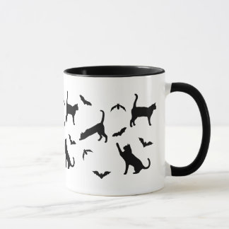 Black Cats And Bats Whimsical Halloween Pattern Mug