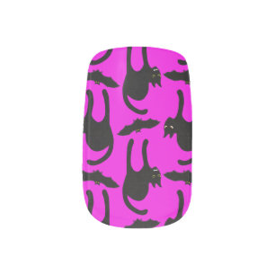 Black Cats and Bats You Customize Background Color Minx Nail Art