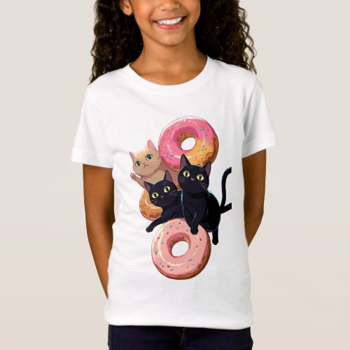 Black cats and delicious donuts a perfect combin T_Shirt