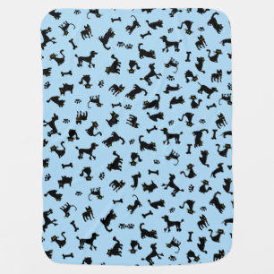 Black Cats and Dogs Blue Blanket for Baby Boy