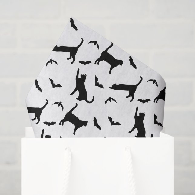 Black Cats And Flying Bats Halloween Pattern Tissue Paper (Gift Bag)
