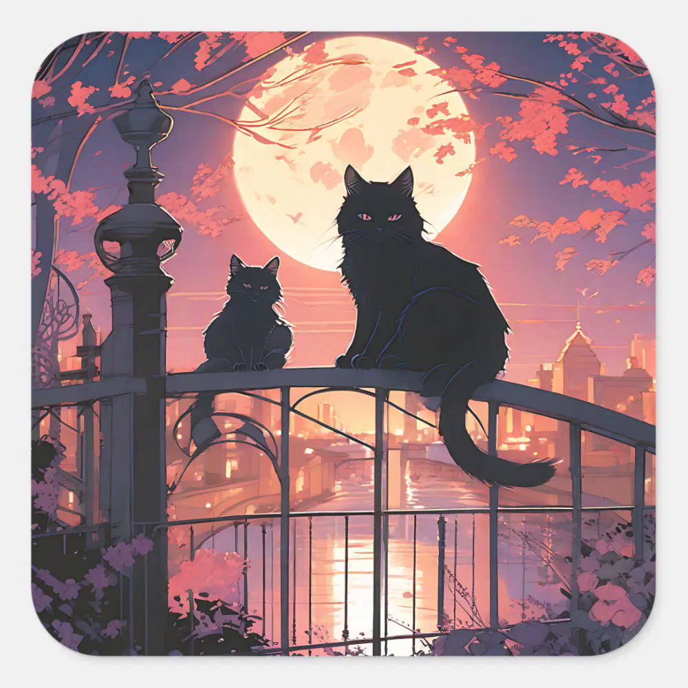 Black Cats and Full Moon Square Sticker