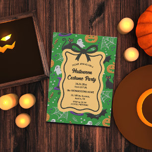 Black Cats and Ghosts Halloween Costume Party Invitation