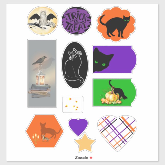 Black Cats and Halloween Designs Vinyl Stickers (Sheet)