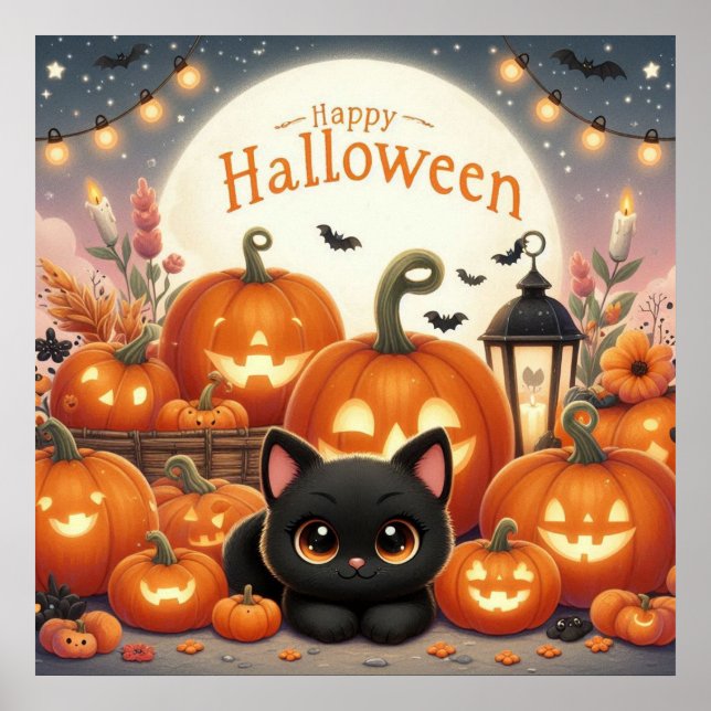 Black Cats and Jack-O-Lanterns Poster (Front)