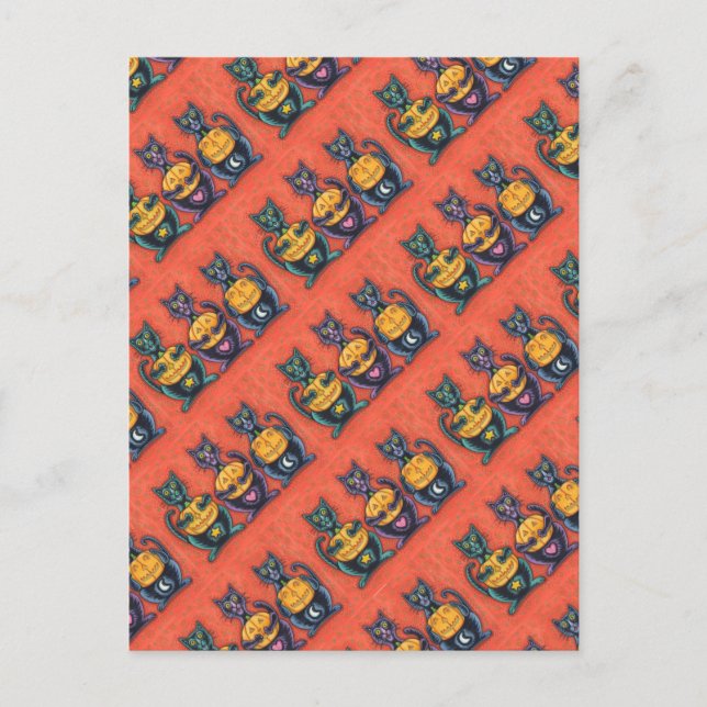 BLACK CATS AND JACKS SEE NO EVIL, FUNNY FELINES POSTCARD (Front)