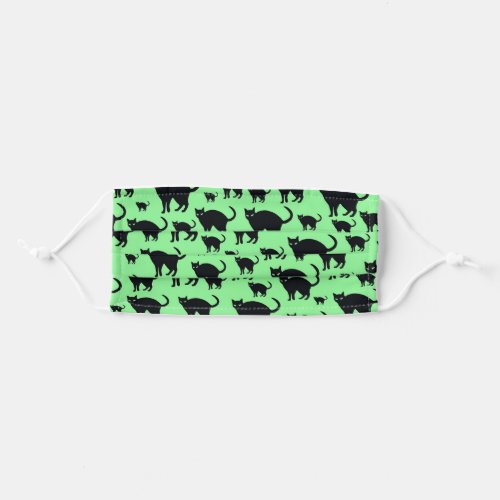Black Cats and Kittens Green Background Adult Cloth Face Mask