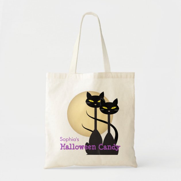 Black Cats and Moon Halloween Candy Tote Bag | Zazzle