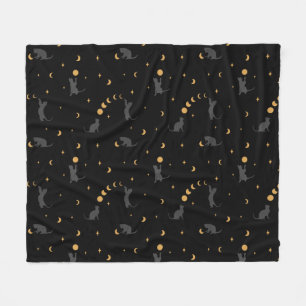 Black Cats and Moon Phases Fleece Blanket