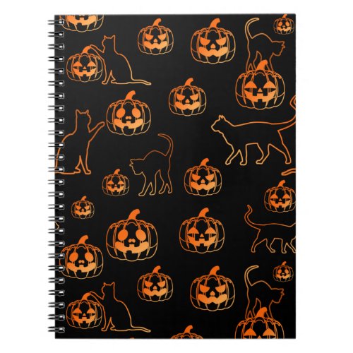 Black Cats and Orange Pumpkins Halloween Pattern Notebook