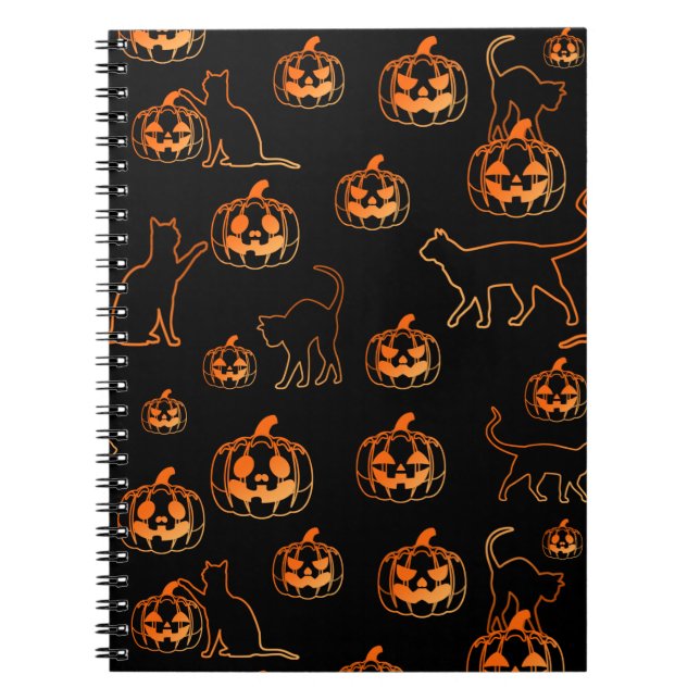 Black Cats and Orange Pumpkins Halloween Pattern Notebook (Front)