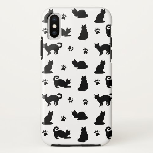 Black Cats and Paw Prints Pattern iPhone X Case