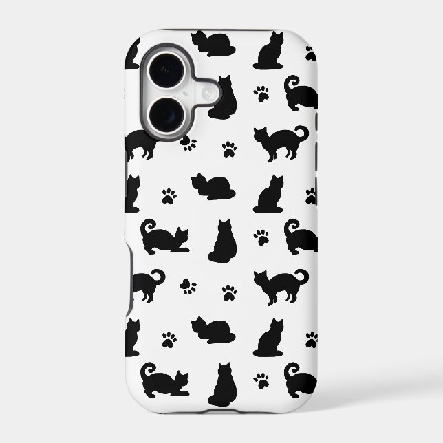 Black Cats and Paw Prints Pattern Case-Mate iPhone Case (Back)