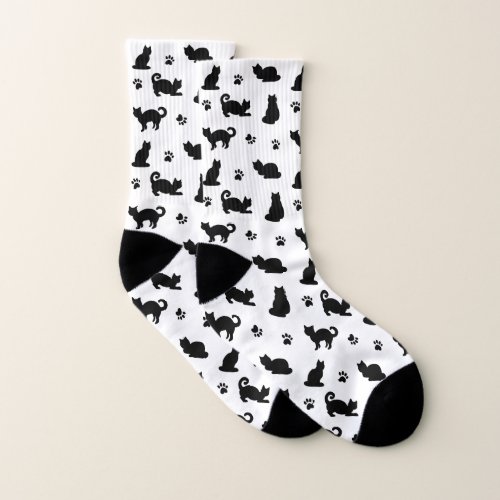 Black Cats and Paw Prints Pattern Socks