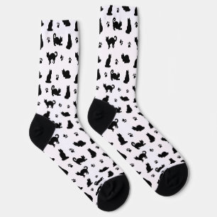 Black Cats and Paw Prints Pattern Socks