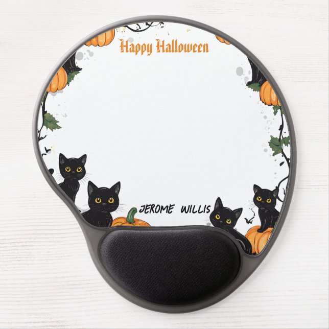 Black cats and Pumpkin Happy Halloween Gel Mouse Pad (Front)