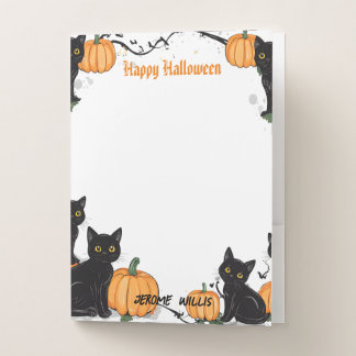 Black cats and Pumpkin Happy Halloween Pocket Folder