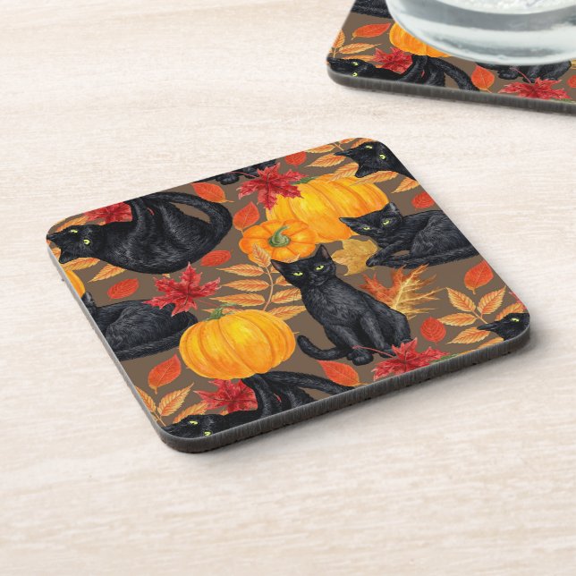 Black cats and pumpkins 2 beverage coaster (Left Side)