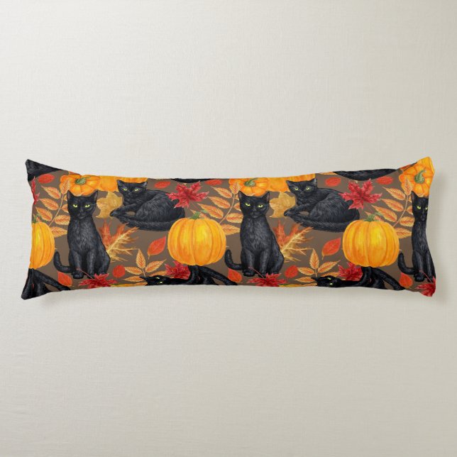 Black cats and pumpkins 2 body pillow (Front)