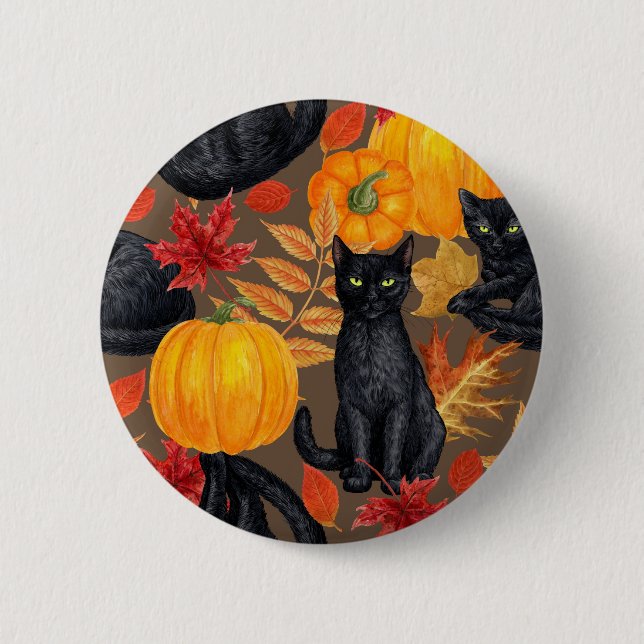 Black cats and pumpkins 2 button (Front)