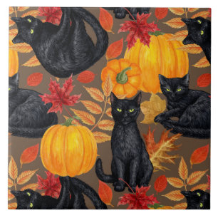 Black cats and pumpkins 2 ceramic tile