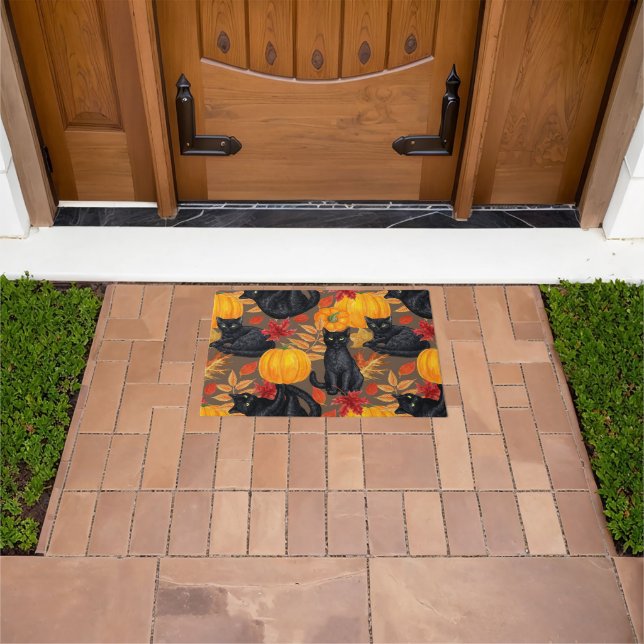Black cats and pumpkins 2 doormat (Outdoor)