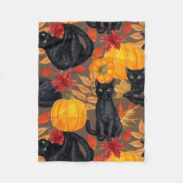 Black cats and pumpkins 2 fleece blanket (Front)