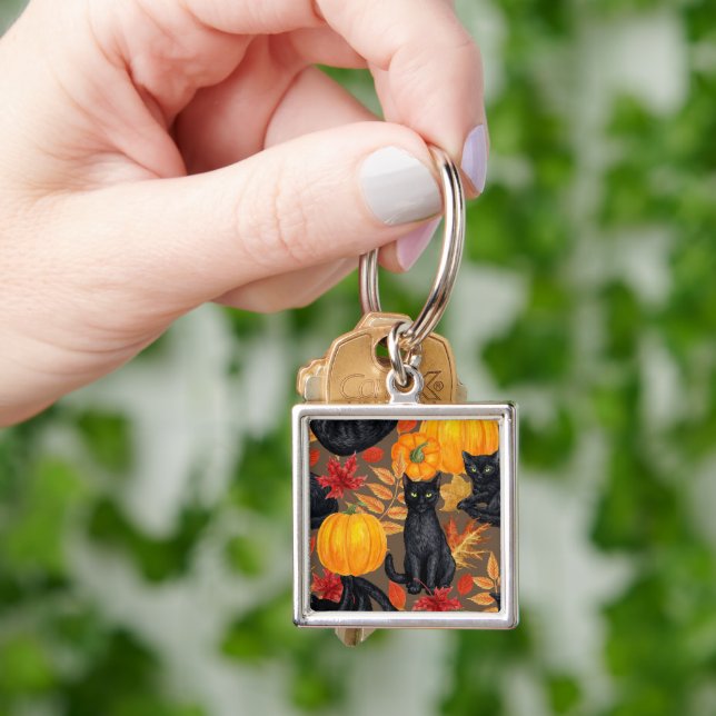 Black cats and pumpkins 2 keychain (Hand)