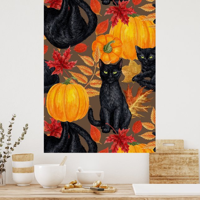 Black cats and pumpkins 2 poster (Kitchen)