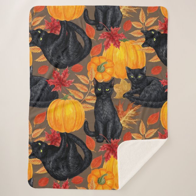 Black cats and pumpkins 2 sherpa blanket (Front)