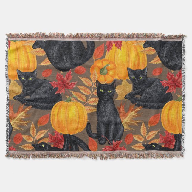 Black cats and pumpkins 2 throw blanket (Front)
