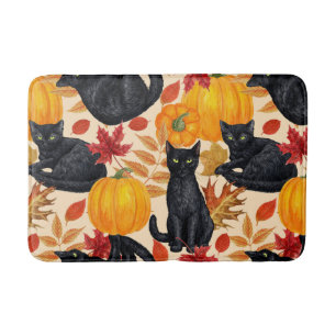 Black cats and pumpkins bath mat