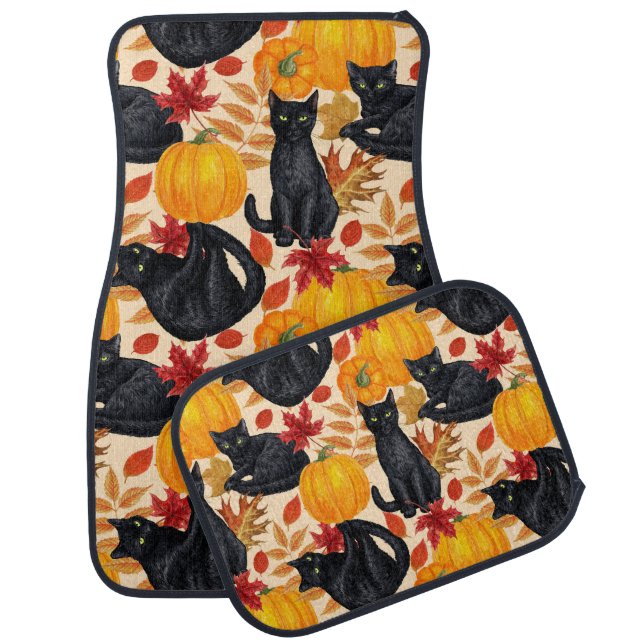 Black cats and pumpkins  car floor mat (Set)