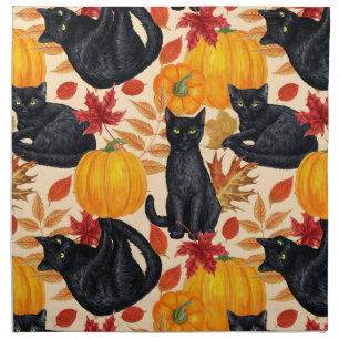 Black cats and pumpkins cloth napkin