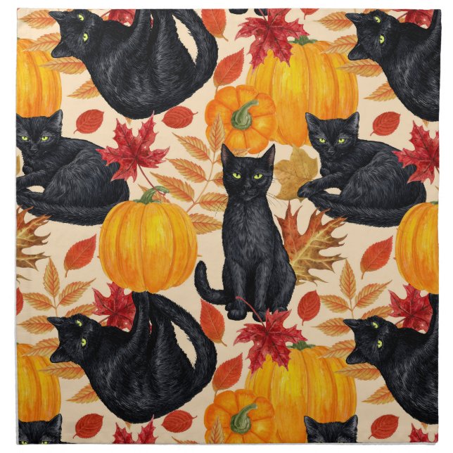 Black cats and pumpkins  cloth napkin (Front)