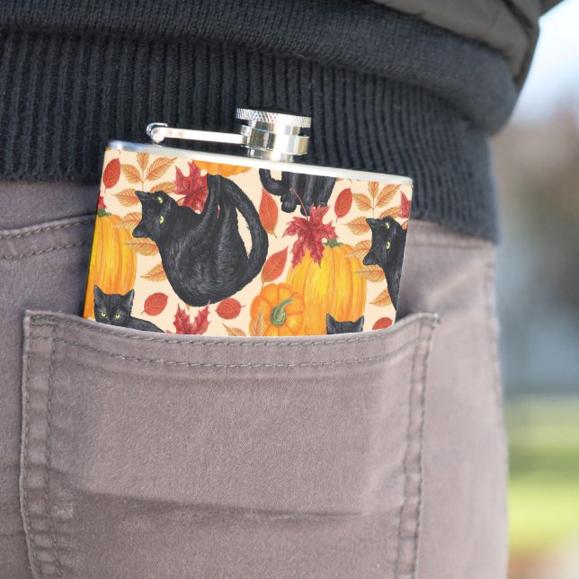 Black cats and pumpkins  flask (In Situ)