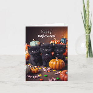 Black Cats and Pumpkins Halloween Night Scene Card