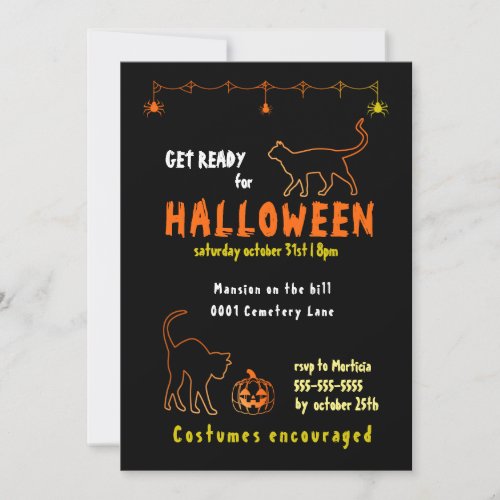 Black Cats and Pumpkins Halloween Party Invitation