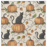 Black Cats and Pumpkins Halloween Pattern Fabric