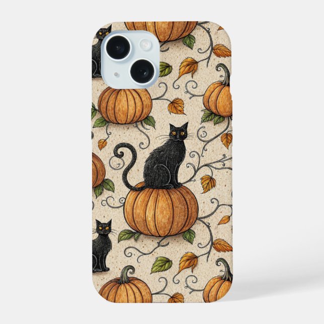 Black Cats and Pumpkins Halloween Pattern Iphone Case (Back)