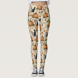 Black Cats and Pumpkins Halloween Pattern Leggings